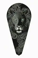 Celtic dara knot with a injured lion intertwined with celtic patterns and raged with painful eyes and a large dara knot  tattoo design idea