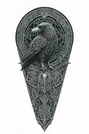 Celtic raven with wolf under raven with celtic patterns, dara knot tattoo design idea
