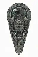 Celtic raven with wolf watching under the raven with celtic patterns, dara knot tattoo design idea