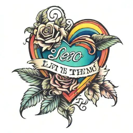 Fancy Rainbow Heart with Roses with Fancy Text Let Them tattoo design idea