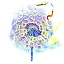 dandelion,  the word Dream,   watercolor,  dragonfly, music tattoo design idea