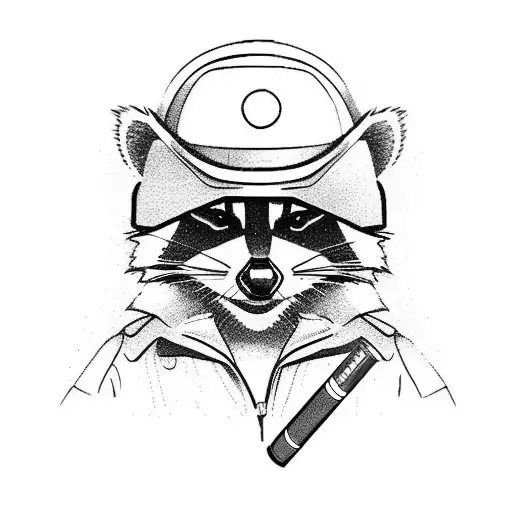 racoon, hard hat, cigarette  tattoo design idea