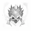 A dotwork design featuring Jhin, Lucian, and Ezreal's weapons intertwined tattoo design idea