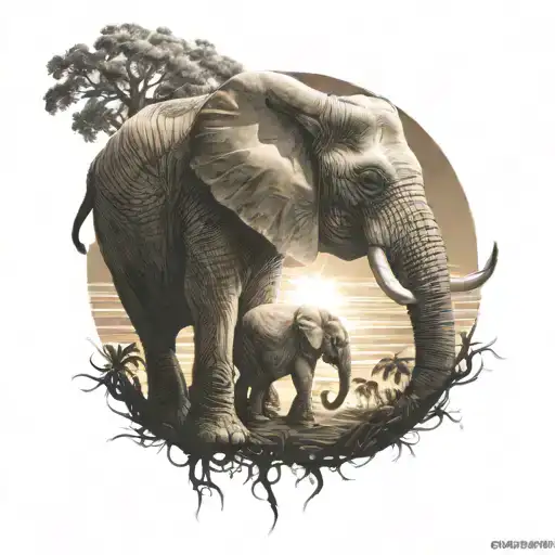 elephant and Sunshine  tattoo design idea