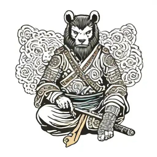samurai warrior Holding a head of bear   tattoo design idea