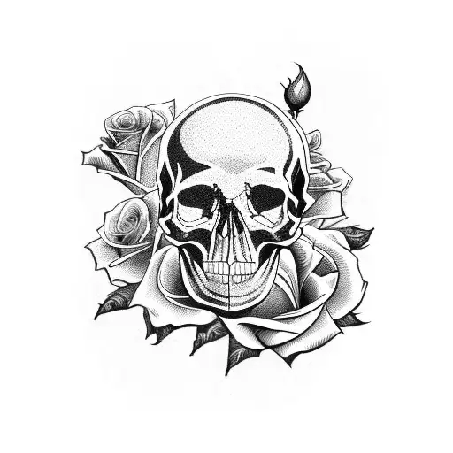 rose knife skull tattoo design idea