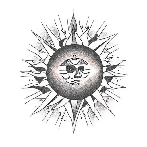 star mixed with a sun and an eightball tattoo design idea