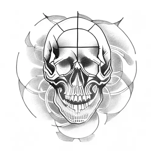 A detailed blackwork tattoo of a skull riding a vintage bike through a maze of gears tattoo design idea