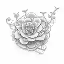 The tattoo features delicate, fine lines forming a graceful floral vine design. Soft pastel colors like blush pink, lave tattoo design idea