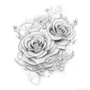 The tattoo features delicate, fine lines forming a graceful floral vine design. Soft pastel colors like blush pink, lave tattoo design idea