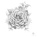 The tattoo features delicate, fine lines forming a graceful floral vine design. Soft pastel colors like blush pink, lave tattoo design idea