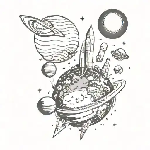 planets and rocket ships  tattoo design idea