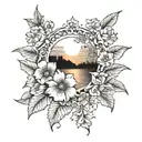 Sunset with flowers tattoo design idea