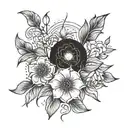 Sunset with flowers tattoo design idea