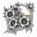 Sunset with flowers tattoo design idea