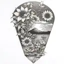 Sunset with flowers tattoo design idea