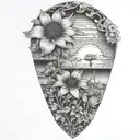 Sunset with flowers tattoo design idea