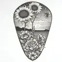 Sunset with flowers tattoo design idea