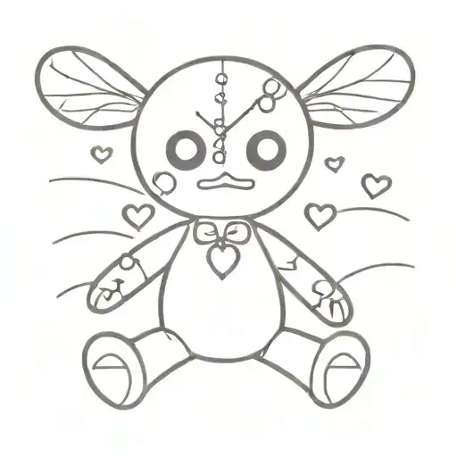 cute voodoo doll with hearts for eyes tattoo design idea