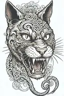 cat snarling curled tattoo design idea