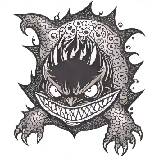 A gothic interpretation of a Gengar Pokemon with a sinister twist tattoo design idea
