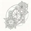 A dark cyber sigil incorporating elements of gothic architecture tattoo design idea