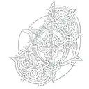 A dark cyber sigil incorporating elements of gothic architecture tattoo design idea
