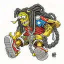 spongebob with black dreadlocks wearing red and black kimono and Airforce 1s with 6 diamond chains around his neck  tattoo design idea