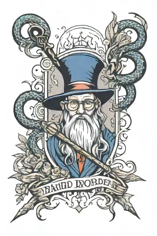 Dumbledore wand surrounded by snakes  tattoo design idea