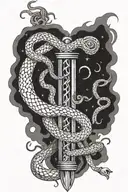 elder wand surrounded by snakes tattoo design idea