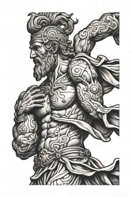 Greek god representing strength, grit, and time mural  tattoo design idea