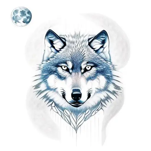 wolf and moon tattoo design idea