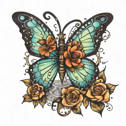 Sexy butterfly tattoo with sparkles locked cage shattered tattoo design idea
