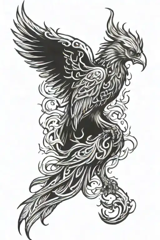 phoenix bone with fire tattoo design idea