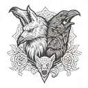 crow and wolf head tattoo design idea