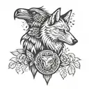 crow and wolf head tattoo design idea