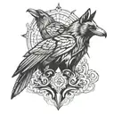 crow and wolf head tattoo design idea