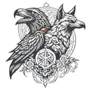 crow and wolf head tattoo design idea