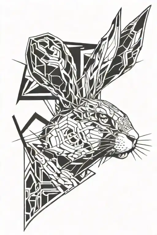 rabbit face straight lines tattoo design idea