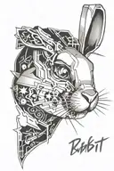 rabbit face straight lines tattoo design idea