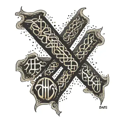 Viking rune inscription intertwined with bear paw prints tattoo design idea