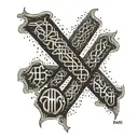 Viking rune inscription intertwined with bear paw prints tattoo design idea