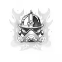 Firefighter helmet engulfed in flames tattoo design idea