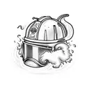 Firefighter helmet engulfed in flames tattoo design idea