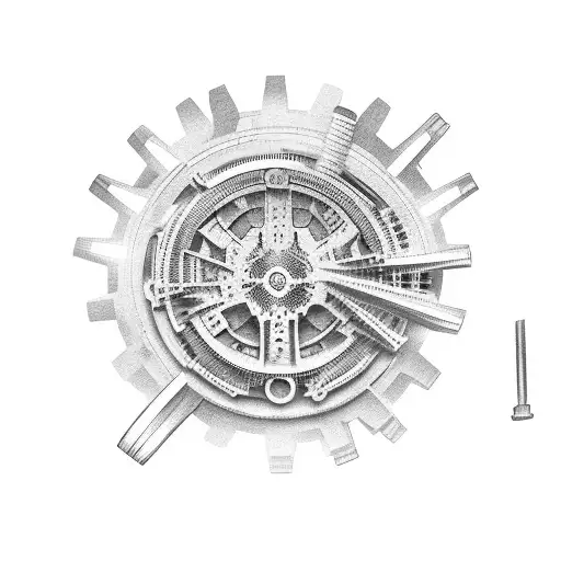 A V8 engine with gears made up of famous landmarks from around the world tattoo design idea