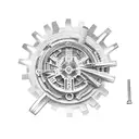 A V8 engine with gears made up of famous landmarks from around the world tattoo design idea