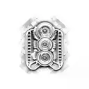A V8 engine with gears made up of famous landmarks from around the world tattoo design idea