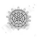 A V8 engine with gears made up of famous landmarks from around the world tattoo design idea