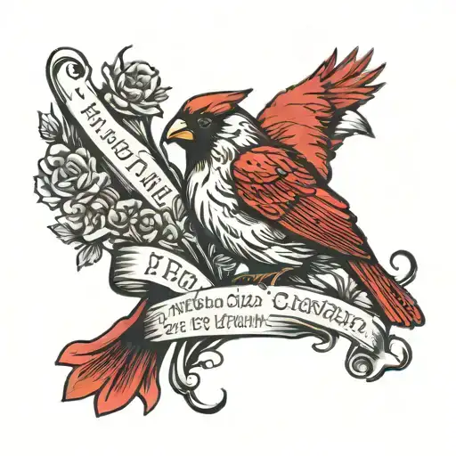 red cardinal with the Bible verse Psalm 23:4 bold written tattoo design idea