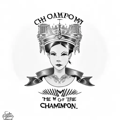 picture of my mon with a her name a a small quote "Champion of the world" tattoo design idea
